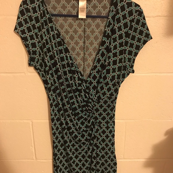 Laundry by Design cinched green and navy dress - Picture 1 of 1